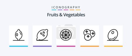 Téléchargez les illustrations : Fruits and Vegetables Line 5 Icon Pack Including . fruit. fruit. food. exotic fruits. Creative Icons Design - en licence libre de droit