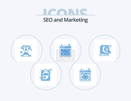 Illustration for Seo Blue Icon Pack 5 Icon Design. development. browser. award. trophy. awards - Royalty Free Image