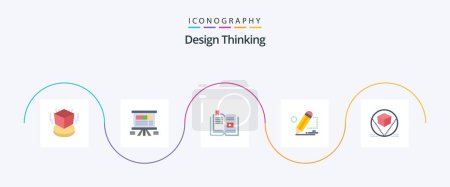 Téléchargez les illustrations : Design Thinking Flat 5 Icon Pack Including painting. pencil. chart. multimedia. tutorial - en licence libre de droit