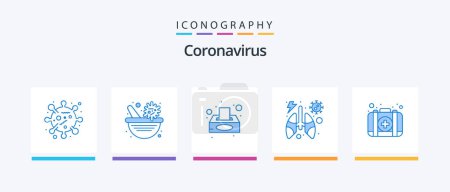 Ilustración de Coronavirus Blue 5 Icon Pack Including kit. lungs. box. virus. anatomy. Creative Icons Design - Imagen libre de derechos