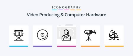 Illustration for Video Producing And Computer Hardware Line 5 Icon Pack Including logo. aperture. media. premiere. numbers. Creative Icons Design - Royalty Free Image