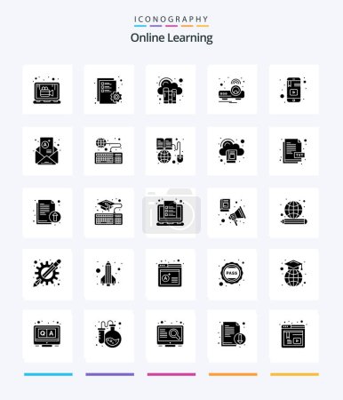 Téléchargez les illustrations : Creative Online Learning 25 Glyph Solid Black icon pack  Such As learning. light. digital. projector. device - en licence libre de droit