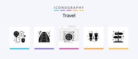 Téléchargez les illustrations : Travel Glyph 5 Icon Pack Including signpost. road. seo. travel. binoculars. Creative Icons Design - en licence libre de droit