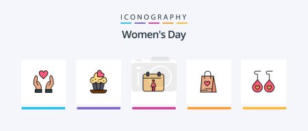 Téléchargez les illustrations : Womens Day Line Filled 5 Icon Pack Including gift. sign. day. read. book. Creative Icons Design - en licence libre de droit