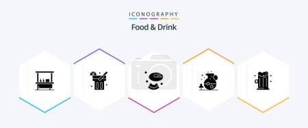 Téléchargez les illustrations : Food And Drink 25 Glyph icon pack including . food. tea. - en licence libre de droit
