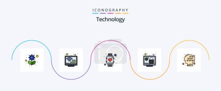 Illustration for Technology Line Filled Flat 5 Icon Pack Including security. system. heart. screen. watch - Royalty Free Image