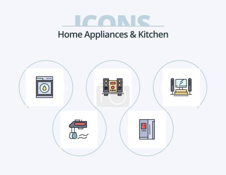Illustration for Home Appliances And Kitchen Line Filled Icon Pack 5 Icon Design. kitchen. blender. hairdryer. manual. mixer - Royalty Free Image