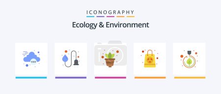 Illustration for Ecology And Environment Flat 5 Icon Pack Including leaves. electricity. growing. bag. radiation. Creative Icons Design - Royalty Free Image