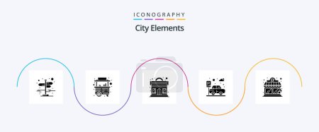 Téléchargez les illustrations : City Elements Glyph 5 Icon Pack Including shop. coffee house. club. transport. car - en licence libre de droit