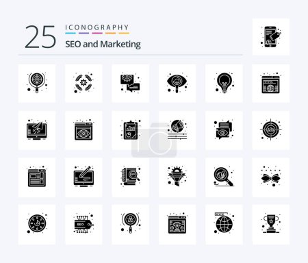 Ilustración de Seo 25 Solid Glyph icon pack including bulb. seen. support team. search. gear - Imagen libre de derechos