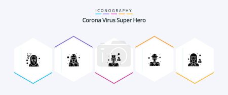 Ilustración de Corona Virus Super Hero 25 Glyph icon pack including army. pharmacy. military. pharmacist. health - Imagen libre de derechos