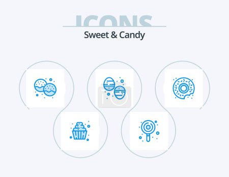 Téléchargez les illustrations : Sweet And Candy Blue Icon Pack 5 Icon Design. donut. food. bakery. dessert. food - en licence libre de droit