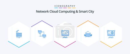 Téléchargez les illustrations : Network Cloud Computing And Smart City 25 Blue icon pack including agriculture. computer. connection. data. sync - en licence libre de droit
