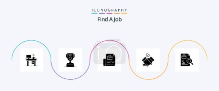 Téléchargez les illustrations : Find A Job Glyph 5 Icon Pack Including search. worker. document. work. job - en licence libre de droit