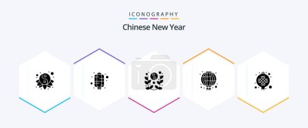 Téléchargez les illustrations : Chinese New Year 25 Glyph icon pack including chinese. lantern. lunar. chinese. celebrate - en licence libre de droit
