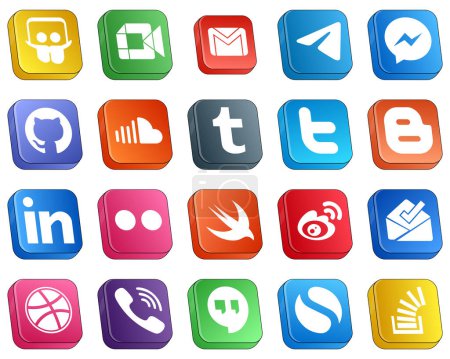 Ilustración de Isometric 3D Social Media Brand Icon Set 20 icons such as tumblr. sound. messenger. soundcloud and fb icons. Premium and high-quality - Imagen libre de derechos