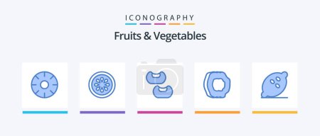 Téléchargez les illustrations : Fruits and Vegetables Blue 5 Icon Pack Including food. fruits. vegetable. fruits. apricot juice. Creative Icons Design - en licence libre de droit
