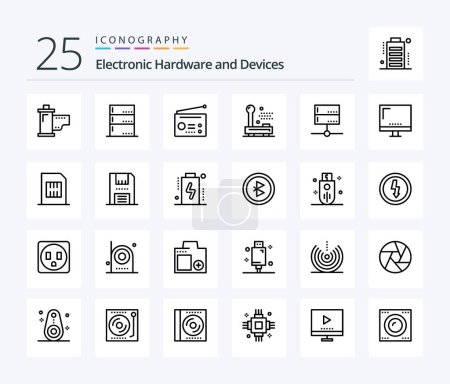 Téléchargez les illustrations : Devices 25 Line icon pack including hardware. electronic. server. electric. technology - en licence libre de droit