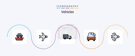 Téléchargez les illustrations : Vehicles Line Filled Flat 5 Icon Pack Including flying. slash. logistics. off. disabled - en licence libre de droit