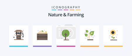 Téléchargez les illustrations : Nature And Farming Flat 5 Icon Pack Including farming. nature. vegetables. leaf. small. Creative Icons Design - en licence libre de droit