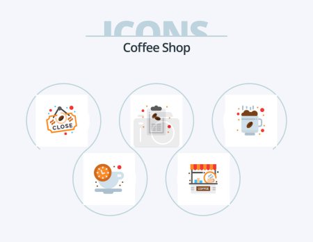 Téléchargez les illustrations : Coffee Shop Flat Icon Pack 5 Icon Design. menu. hand. shop. coffee. sign - en licence libre de droit