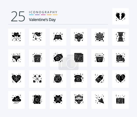 Téléchargez les illustrations : Valentines Day 25 Solid Glyph icon pack including roses. love. romance. flower. woman - en licence libre de droit
