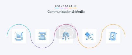 Illustration for Communication And Media Blue 5 Icon Pack Including internet. sound. antenna. microphone. stand - Royalty Free Image