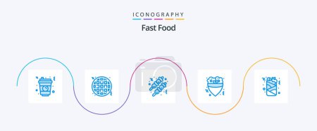 Téléchargez les illustrations : Fast Food Blue 5 Icon Pack Including food. drink. food. can. meal - en licence libre de droit