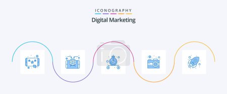 Illustration for Digital Marketing Blue 5 Icon Pack Including launch. trade. business. marketing. business - Royalty Free Image