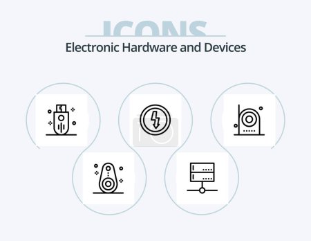 Téléchargez les illustrations : Devices Line Icon Pack 5 Icon Design. devices. socket. photograph. electric. turntable - en licence libre de droit