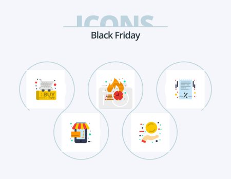 Foto de Black Friday Flat Icon Pack 5 Icon Design. bill. hot. black friday. discount. free delivery - Imagen libre de derechos