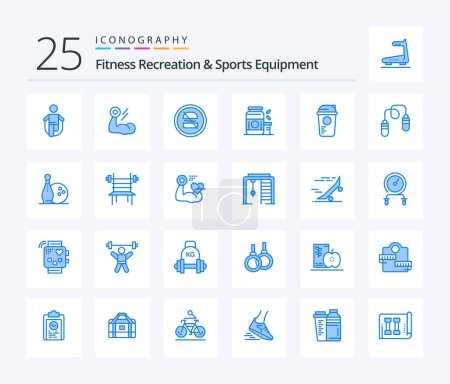 Ilustración de Fitness Recreation And Sports Equipment 25 Blue Color icon pack including protein. bodybuilding. muscle. fast. diet - Imagen libre de derechos