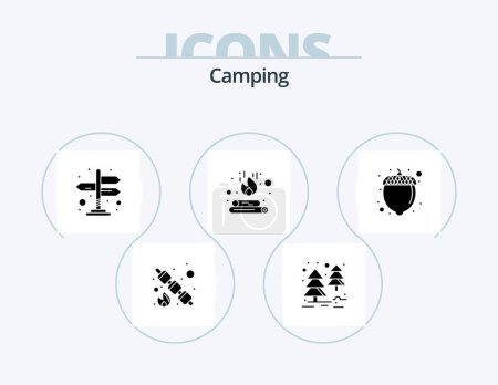 Téléchargez les illustrations : Camping Glyph Icon Pack 5 Icon Design. . hazelnut. navigation. food. fire - en licence libre de droit