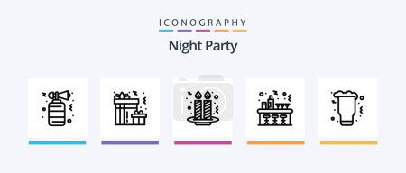 Téléchargez les illustrations : Night Party Line 5 Icon Pack Including cupcake. cake. celebration. night. music. Creative Icons Design - en licence libre de droit