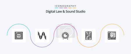 Illustration for Digital Law And Sound Studio Line 5 Icon Pack Including legal. internet. sound. court. level - Royalty Free Image