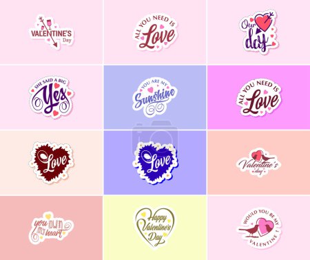 Téléchargez les illustrations : Celebrate Your Love with Beautiful Typography Stickers - en licence libre de droit