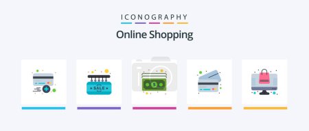 Illustration for Online Shopping Flat 5 Icon Pack Including online. credit. door. cards. payment. Creative Icons Design - Royalty Free Image