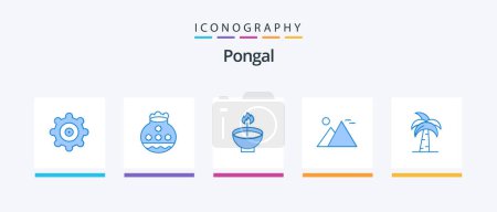 Illustration for Pongal Blue 5 Icon Pack Including pyramid. giza. deepam. egypt. lamp. Creative Icons Design - Royalty Free Image