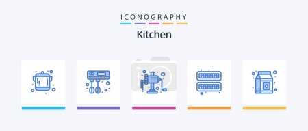 Téléchargez les illustrations : Kitchen Blue 5 Icon Pack Including . pack. meat. package. tray. Creative Icons Design - en licence libre de droit