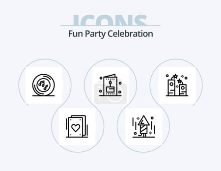 Illustration for Party Line Icon Pack 5 Icon Design. champagne. player. bottle. note. music - Royalty Free Image