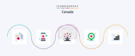 Illustration for Canada Flat 5 Icon Pack Including cn tower. map. canada. location. canada - Royalty Free Image