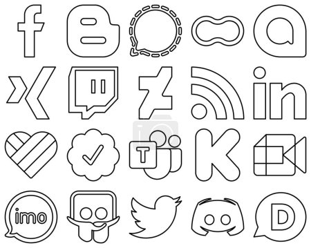 Illustration for 20 High-resolution and customizable Black Line Social Media Icons such as linkedin. rss. peanut. deviantart and xing icons. Eye-catching and editable - Royalty Free Image