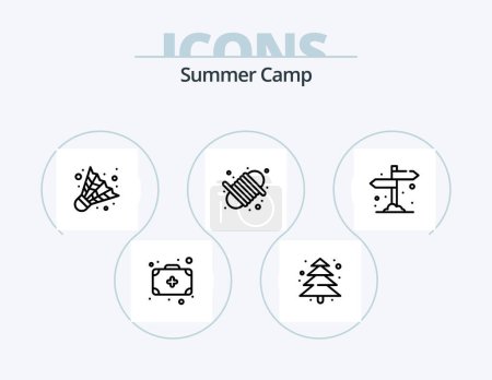 Illustration for Summer Camp Line Icon Pack 5 Icon Design. . sausage. pan. pork. pan - Royalty Free Image