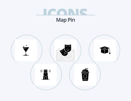 Téléchargez les illustrations : Map Pin Glyph Icon Pack 5 Icon Design. . graduation. drink. education. theatre - en licence libre de droit