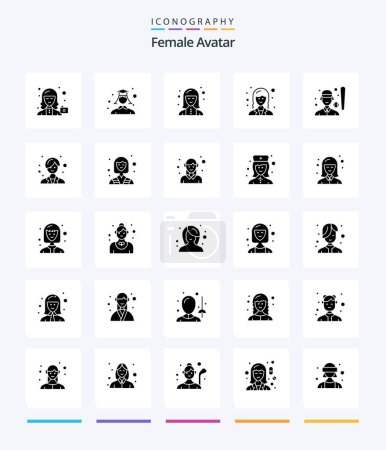 Ilustración de Creative Female Avatar 25 Glyph Solid Black icon pack  Such As lady. employee. woman. business. technician - Imagen libre de derechos