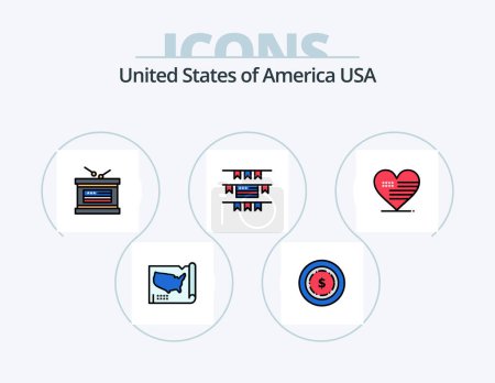 Téléchargez les illustrations : Usa Line Filled Icon Pack 5 Icon Design. wine. usa. day. american. file - en licence libre de droit