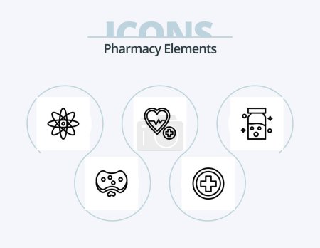 Ilustración de Pharmacy Elements Line Icon Pack 5 Icon Design. doctor. skull. drugs. poison. danger - Imagen libre de derechos