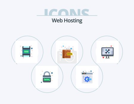 Illustration for Web Hosting Flat Icon Pack 5 Icon Design. technical. screen. memory card. repair. web - Royalty Free Image