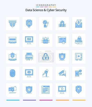 Téléchargez les illustrations : Creative Data Science And Cyber Security 25 Blue icon pack  Such As network. computer. shield. antivirus. fire - en licence libre de droit
