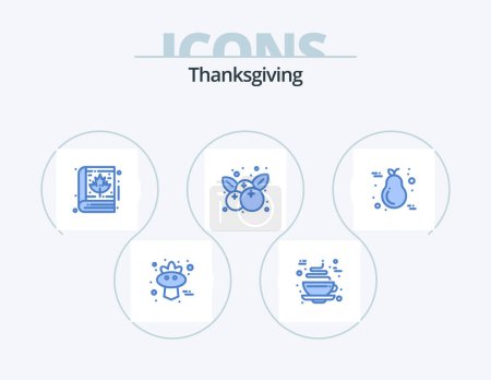 Téléchargez les illustrations : Thanksgiving Blue Icon Pack 5 Icon Design. pear. cherries. autumn. thanksgiving. cherry - en licence libre de droit